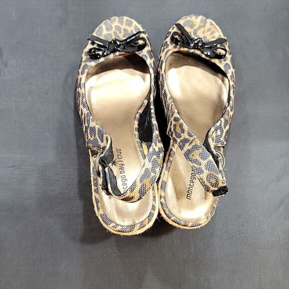 MONTEGO BAY CLUB LEOPARD BROWN CAMINO PEEP-TOE WEDGE SANDAL - Picture 7 of 14